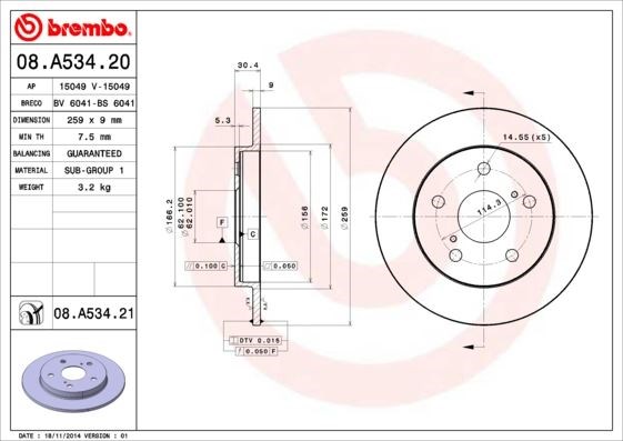 Toyota Auris Corolla Arka Fren Diski Dolu Tip Kaplamalı BREMBO