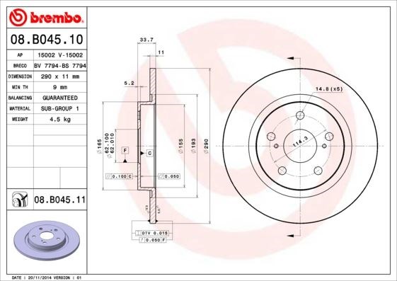 Toyota Avensis Arka Fren Diski Dolu Tip Kaplamalı BREMBO