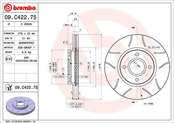 Ford B-Max Ön Fren Disk Aynası Çizgili BREMBO