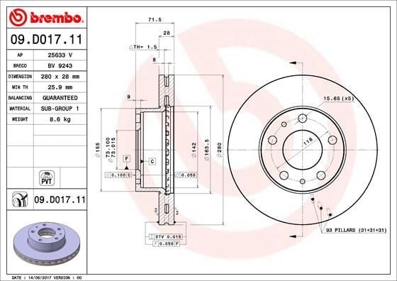 Peugeot Boxer 3 Ön Fren Diski Havalı BREMBO