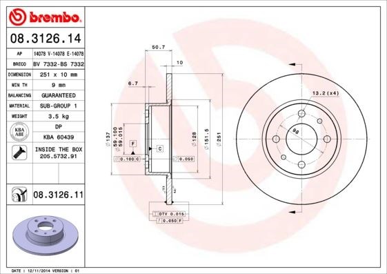Fiat Bravo II 07> Stilo 01> Linea 07> Alfa Romeo Mito 08> Lancia Delta II... BREMBO