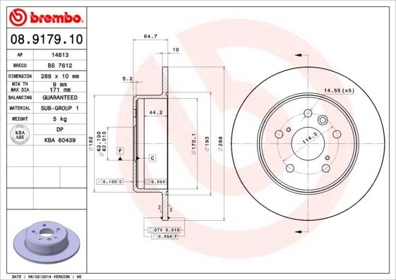 Toyota Camry Arka Düz Fren Diski [288-5] [92>10] BREMBO