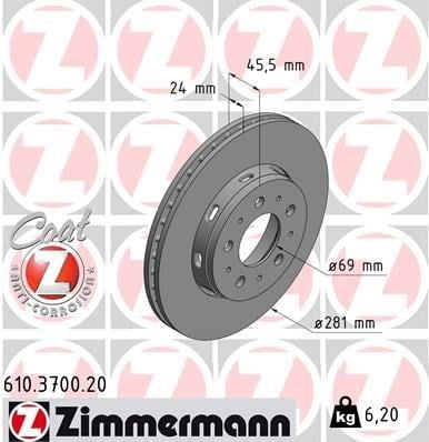 Mitsubishi Carisma Ön Fren Diski Havalı ZIMMERMANN