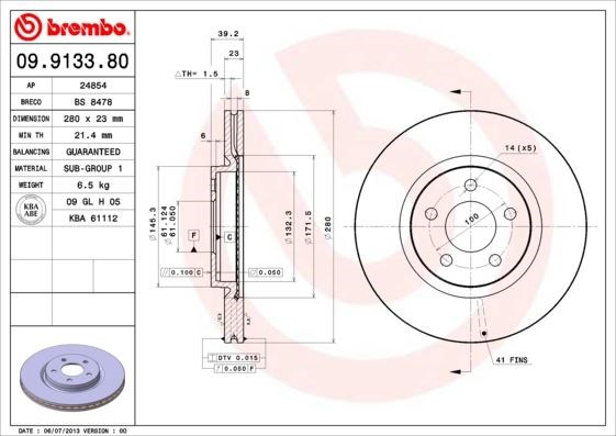 Chrysler Ön Fren Diski UV Coated BREMBO