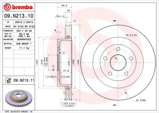 Chrysler Arka Fren Diski UV Kaplamalı BREMBO