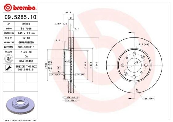 Honda Civic Ön Fren Diski Havalı Kaplamasız BREMBO