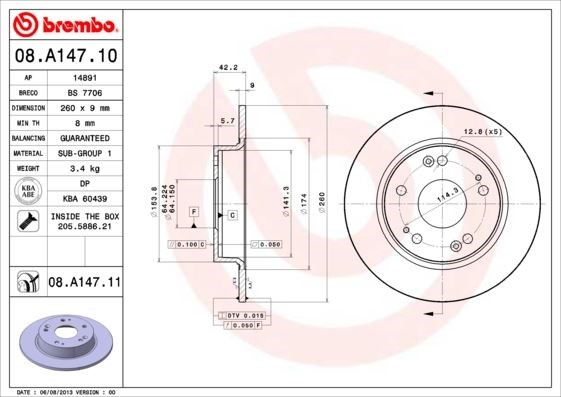 Honda Civic Arka Düz Fren Diski [UV Coated] BREMBO