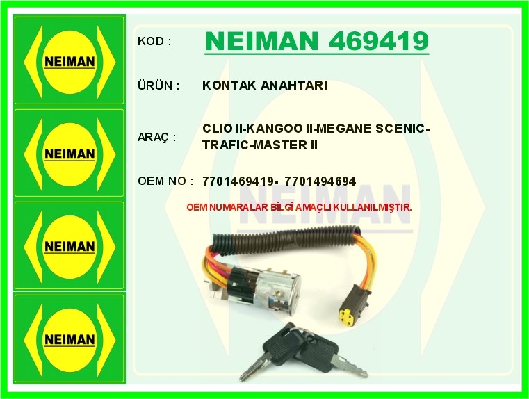 Renault Clio 2 Kangoo 2 Megane Scenic Trafic Master 2 Kontak Anahtarı BESCHER