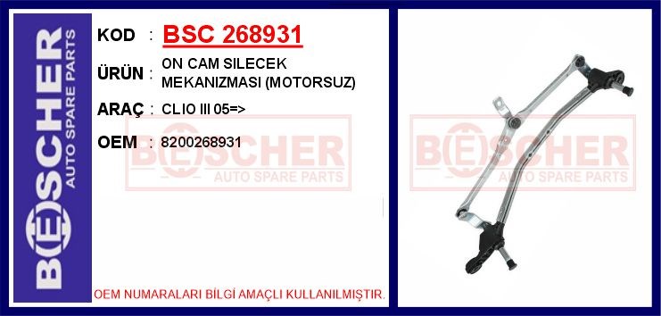Renault Clio 3 Ön Cam Silecek Mekanizması Motorsuz BESCHER