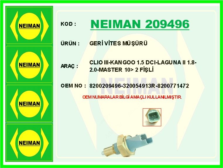 Renault Clio 3 Kangoo Laguna 2 Master Geri Vites Müşürü 2 Fişli BESCHER