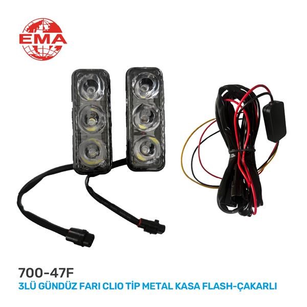 Clio Tip Metal Kasa Flash-Çakarlı 3'lü Gündüz Farı EMA