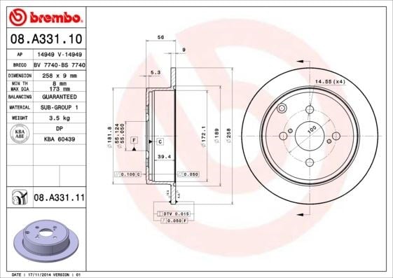 Toyota Corolla Arka Fren Diski Dolu Tip Kaplamalı BREMBO