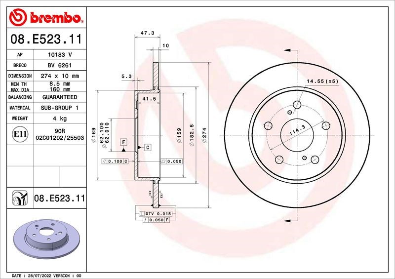 Toyota Corolla Arka Fren Diski Dolu Tip BREMBO