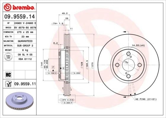 Toyota Corolla Ön Fren Diski Hava Kanallı Kaplamalı BREMBO