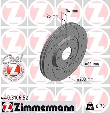 Opel Corsa F Ön Fren Diski Havalı Delikli 283mm ZIMMERMANN
