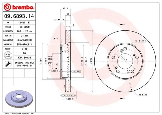 Honda CR-V HR-V Prelude Ön Fren Diski Havalı [Paslanmaya Karşı Kaplamalı] BREMBO