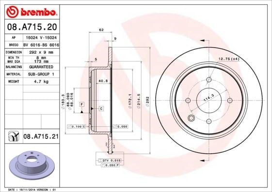 Nissan Cube Tiida Arka Fren Diski BREMBO