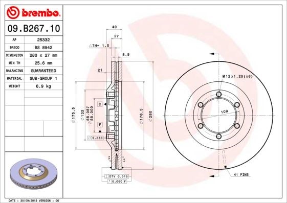 Isuzu D-Max Ön Fren Diski [Havalı, 280 Çap, 6 Bijon] BREMBO