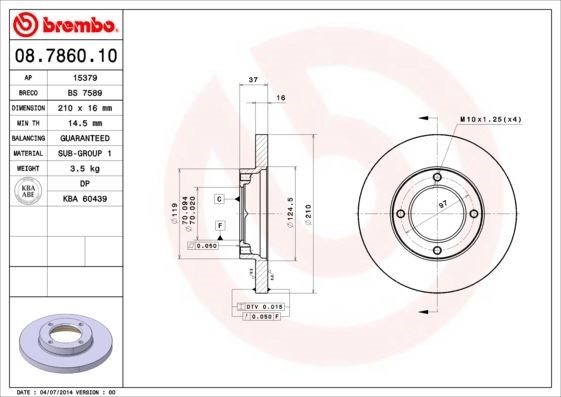 Daihatsu Ön Fren Diski Standard BREMBO
