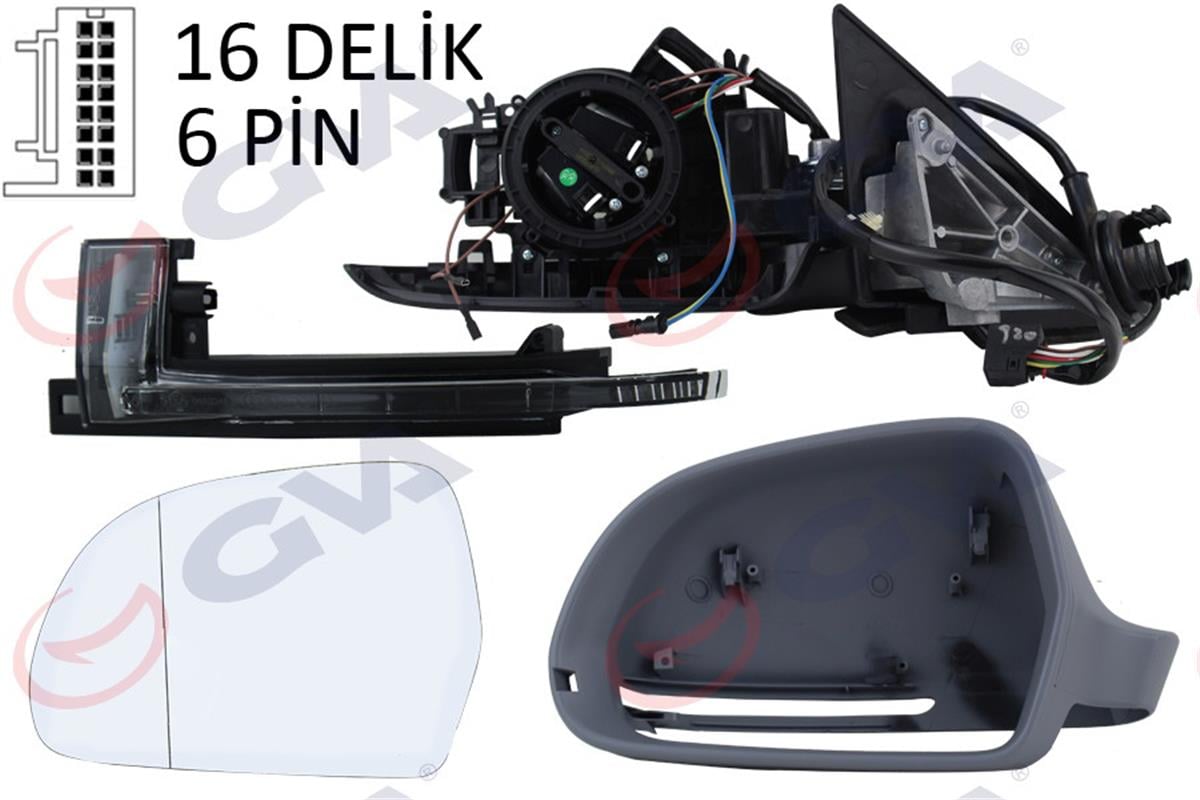 Dış Dikiz Aynası Elektrikli Isıtmalı Sol Audi A3 3 Kapılı 2008-2012 Astarlı Vm-0