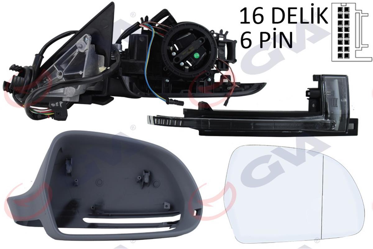 Dış Dikiz Aynası Elektrikli Isıtmalı Sağ Audi A3 3 Kapılı 2008-2012 Astarlı Vm-0