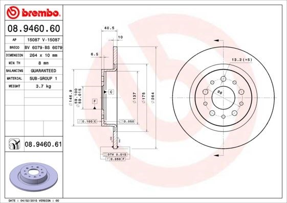 Fiat Egea 500L Arka Fren Diski [264x10x40] BREMBO