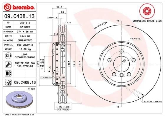 BMW F07 Ön Sağ Fren Diski BREMBO
