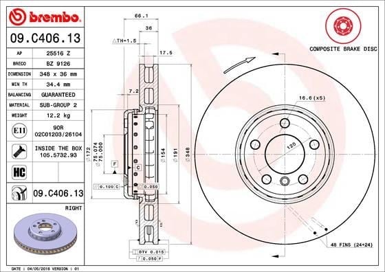 BMW F07 Ön Sağ Fren Diski BREMBO
