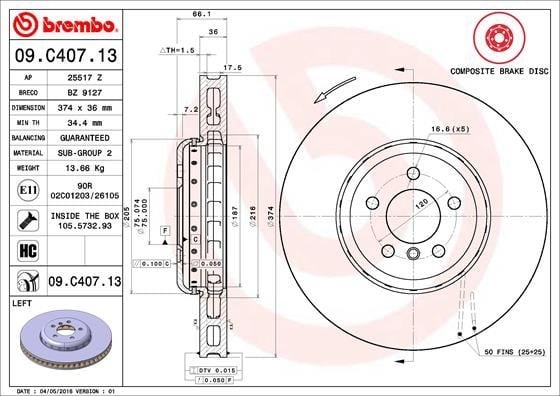 BMW F07 Ön Sol Fren Diski BREMBO
