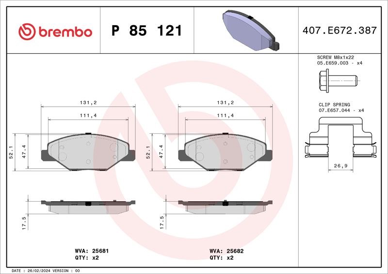Skoda Fabia Ön Disk Fren Balatası BREMBO