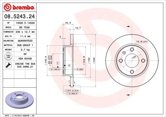 Skoda Favorit 1.3 Felicia 1.1-1.3-1.6-1.9 Forman Caddy II 1.6-1.9D 96-00 Ön... BREMBO