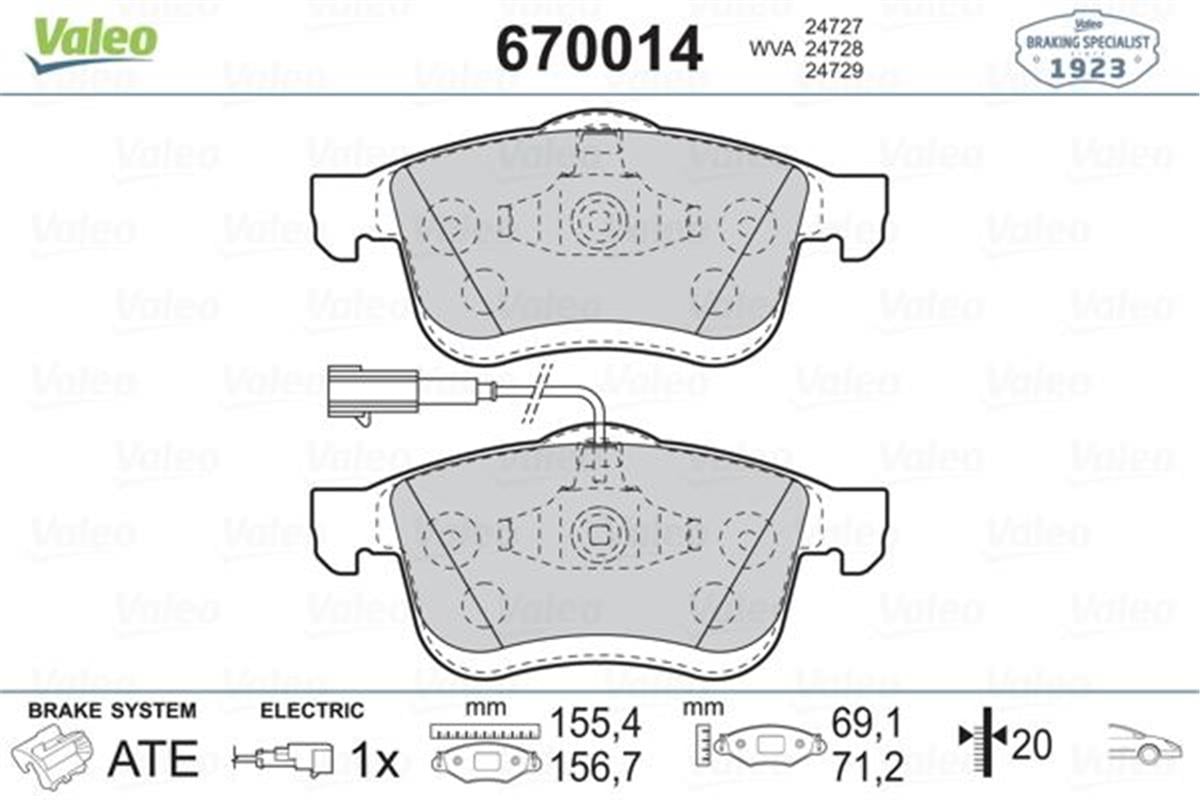 Fiat Doblo 3 (2010>) Opel Combo (2012>) Ön Balata Tek Fişli 77364929-77365311-77365396-Wva