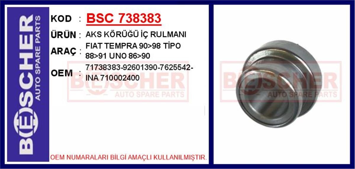 Fiat Tempra Tipo Uno Aks Körüğü İç Rulmanı 71738383-92601390-7625542-Ina7