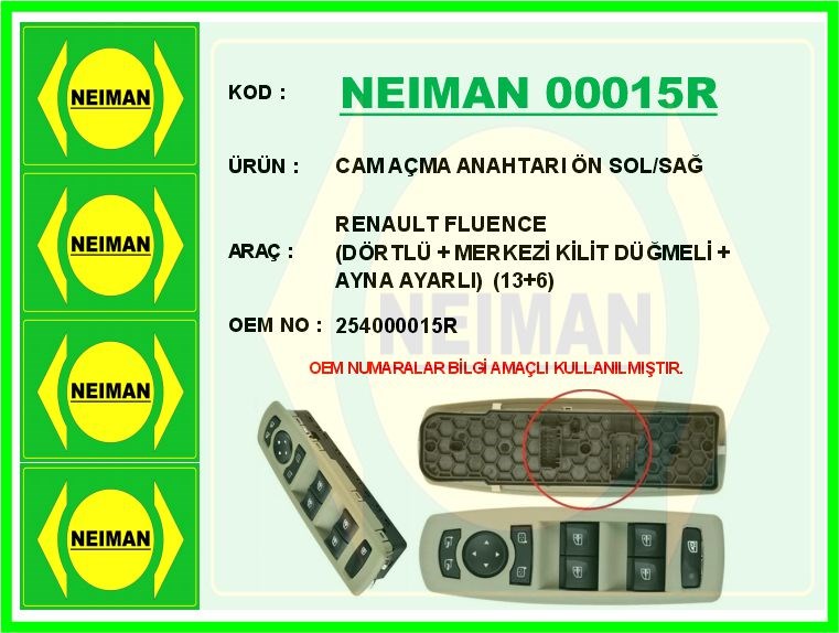 Renault Fluence Cam Açma Anahtarı Ön Sol/Sağ BESCHER