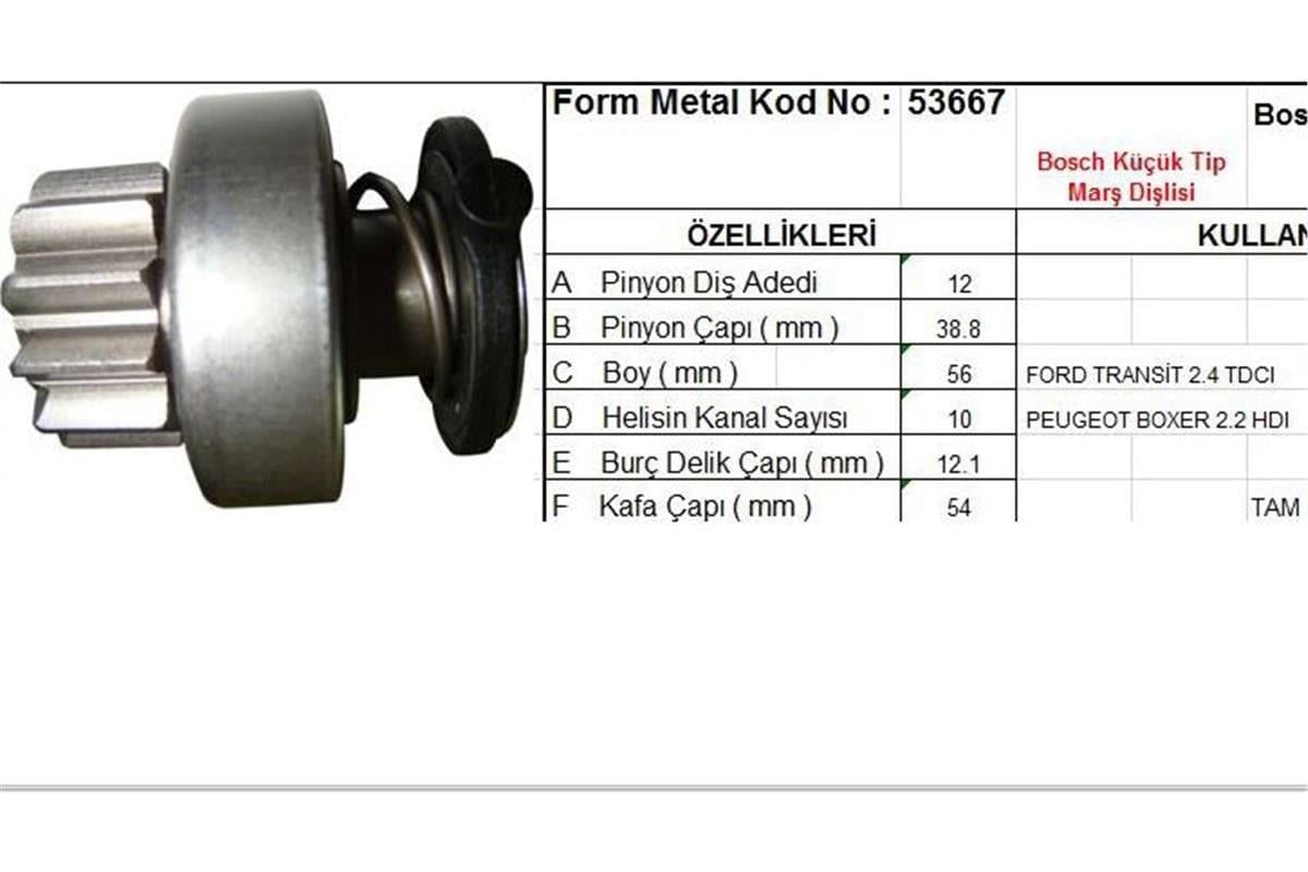 Ford Transit Peugeot Boxer Marş Dişlisi F.Metal 12 Diş 10 Kanal Bosch Tipi Zgl-71508240