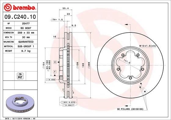 Ford Transit Custom V362 V363 Ön Fren Diski Aynası BREMBO