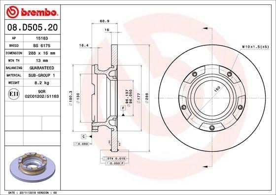 Ford Transit Custom V362 Arka Fren Disk Aynası BREMBO