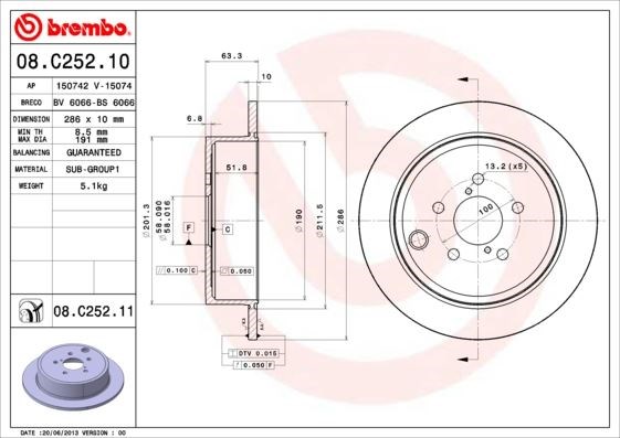 Subaru Forester Impreza Legacy Outback Arka Fren Diski Düz BREMBO