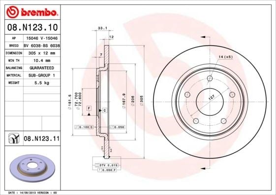 Fiat Freemont Chrysler Grand Voyager Dodge Journey Arka Fren Diski BREMBO