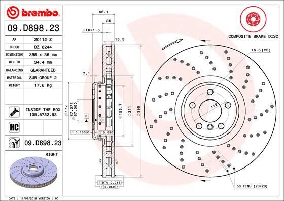 BMW G30 Ön Fren Diski Sağ Delikli M Performance BREMBO