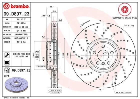 BMW G30 Ön Fren Diski Sol Delikli M Performance BREMBO