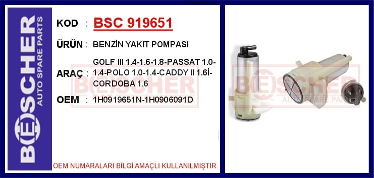 Volkswagen Golf 3 Benzin Yakıt Pompası 1.4-1.6-1.8 BESCHER