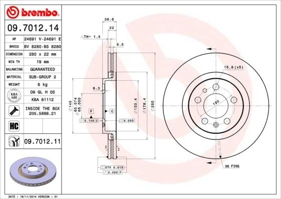 VW Golf Audi A3 Seat Leon Ön Fren Diski [280 22 5 100] BREMBO