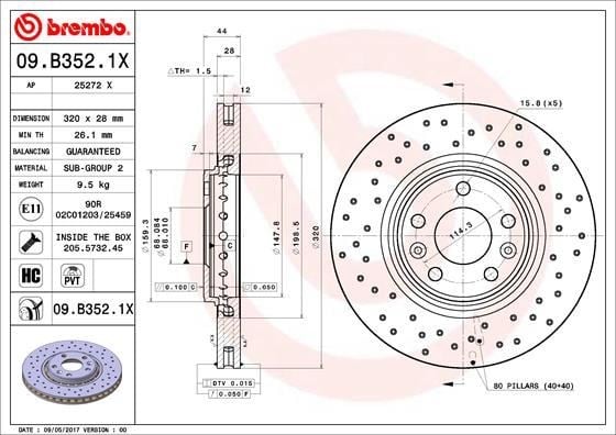 Renault Grand Scenic III Ön Fren Aynası [320x28x5 Delik, Havalı, Delikli] BREMBO