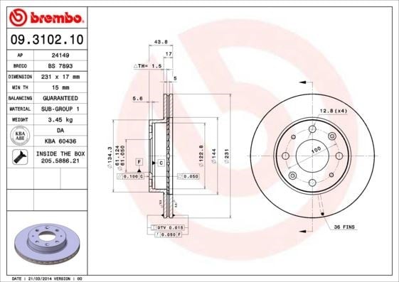Honda Civic III Civic IV Ön Fren Diski Hava Kanallı BREMBO