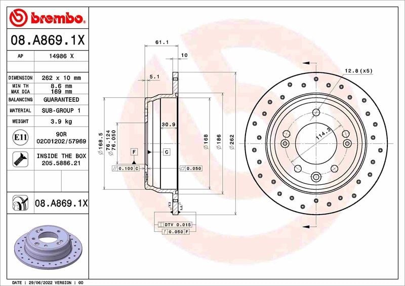 Hyundai i30 ix35 Kia Ceed Sportage Arka Fren Diski Dolu Tip Delikli BREMBO