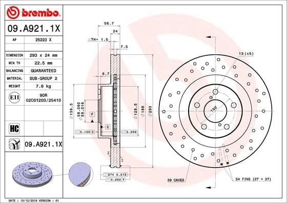 Subaru Impreza Ön Fren Diski Hava Kanallı Delikli Kaplamalı BREMBO