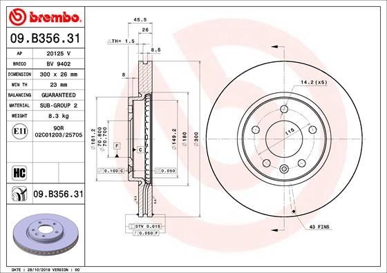 Opel Insignia B Ön Fren Aynası [16 İnç, 300x26x5DL, Havalı] BREMBO