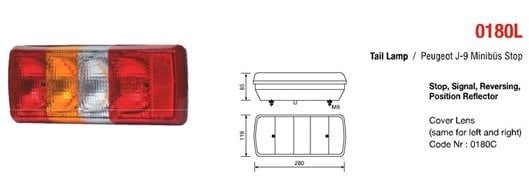 Peugeot J9 Universal Plaka Lambalı Mercekli Stop Lambası FARBA