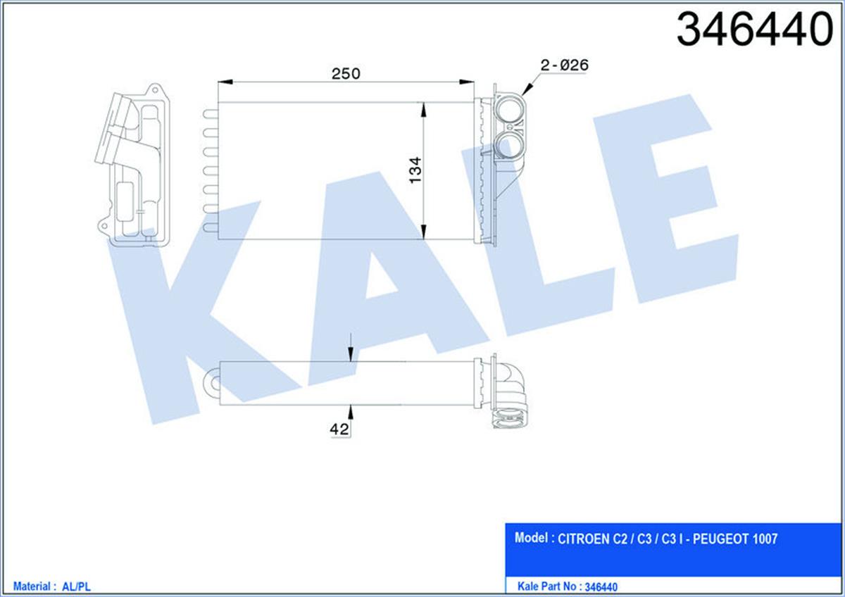 Kalorifer Radyatörü C2 03 C3 02/02 1007 10/05 1.4-1.6-1.6 16V-1.4Hdı 250X140